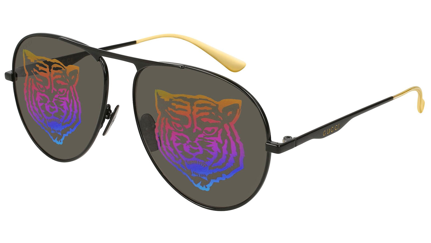 GG0334S shiny black and rainbow 1 pos: tiger gucci